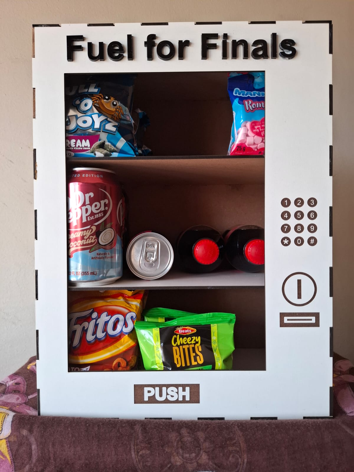 Fuel for Finals vending machine offering energizing treats to support matriculants through exam season.